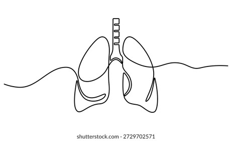 Kontinuierliche einzeilige Zeichnung des medizinischen anatomischen Organs der Lunge, einzeln auf weißem Hintergrund. Kontinuierlicher einzeiliger editierbarer Schlaganfall menschlicher Lungen. Einzeilige Kunststil-Lungen, Vektorgrafik