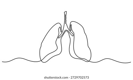 Kontinuierliche einzeilige Zeichnung des medizinischen anatomischen Organs der Lunge, einzeln auf weißem Hintergrund. Kontinuierlicher einzeiliger editierbarer Schlaganfall menschlicher Lungen. Einzeilige Kunststil-Lungen, Vektorgrafik