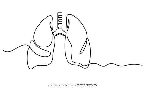 Kontinuierliche einzeilige Zeichnung des medizinischen anatomischen Organs der Lunge, einzeln auf weißem Hintergrund. Kontinuierlicher einzeiliger editierbarer Schlaganfall menschlicher Lungen. Einzeilige Kunststil-Lungen, Vektorgrafik