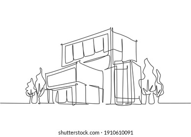 Continuous one line drawing luxury house construction building at city  Home property architecture hand drawn minimalist concept  Modern single line draw design vector graphic illustration