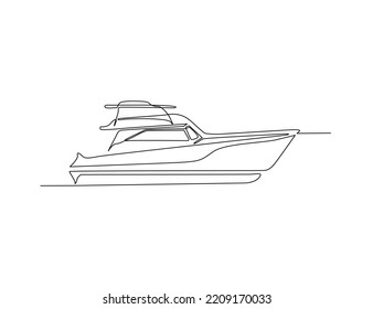 Continuous one line drawing of Luxury Yacht. Boat line art drawing vector illustration. 