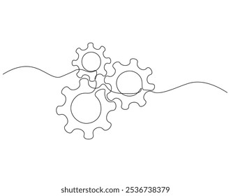 Dibujo continuo de una línea del engranaje de la máquina. Ilustración de dibujo de una línea de rueda dentada. Concepto de tecnología de engranajes de una sola línea. Esquema editable