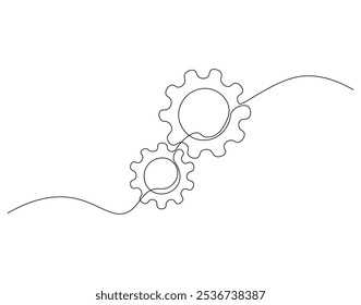 Desenho contínuo de uma linha da máquina. Ilustração de desenho de uma linha da roda da engrenagem. Linha única do conceito de tecnologia de engrenagens. Estrutura de tópicos editável