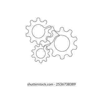 Continuous one line drawing of machine gear. One line drawing illustration of gear wheel. Gear technology concept single line. Editable outline