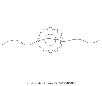 Dibujo continuo de una línea del engranaje de la máquina. Ilustración de dibujo de una línea de rueda dentada. Concepto de tecnología de engranajes de una sola línea. Esquema editable