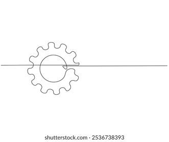 Continuous one line drawing of machine gear. One line drawing illustration of gear wheel. Gear technology concept single line. Editable outline