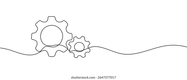 Continuous one line drawing of machine gear. One line drawing illustration of gear wheel. Gear technology concept single line. Editable outline