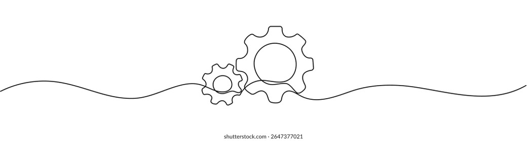 Continuous one line drawing of machine gear. One line drawing illustration of gear wheel. Gear technology concept single line. Editable outline