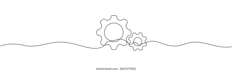 Continuous one line drawing of machine gear. One line drawing illustration of gear wheel. Gear technology concept single line. Editable outline