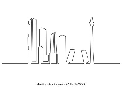Continuous one line drawing of Madrid city skyline. Single line drawing illustration of Spain cityscape. Beautiful buildings and architecture concept vector art. Doodle line illustration.