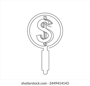 Darstellungskonzept für eine durchgehende einzeilige Zeichnungslupe und ein Dollar-Symbol