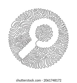 Continuous one line drawing magnifying glass or search icon. Flat magnifier for use in web design, ui, program, app, software. Swirl curl circle background style. Single line draw vector illustration