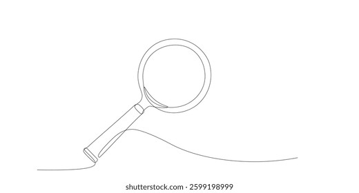 Continuous one line drawing magnifying glass. Single line hand drawing of loupe. Editable stroke vector illustration Searching icon for education, business, science, search discovery. Design element