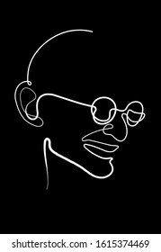 Continuous one line drawing of Mahatma Gandhi leader of the Indian independence movement from British Rule, who employed nonviolent resistance. Printing on a t-shirt. Tattoo