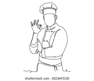 Continuous one line drawing of male chef in silhouette on a white background. Linear stylized.Minimalist.