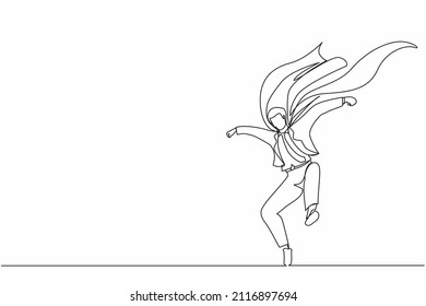 Continuous one line drawing male businessman superhero in cloak. Successful superhero landing from the sky. Leadership, challenge goal achievement. Single line draw design vector graphic illustration