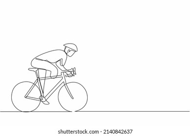 Continuous one line drawing male athlete cyclist with physical disabilities in action at championship. Concept for sport, summer disability games, recovery. Single line draw design vector illustration