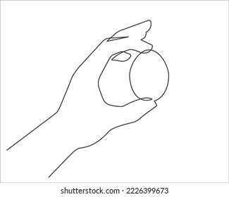 Continuous one line drawing of male hand holding egg. Vector illustration.