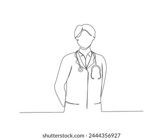 Continuous one line drawing of male doctor. Male doctor single outline design. Editable stroke.