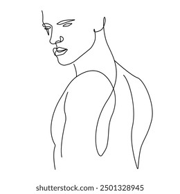 Continuous One Line Drawing of  Male Silhouette. Man Body Nude Drawing. Nude One Line Abstract Portrait. Minimalist Design. Vector EPS 10.	