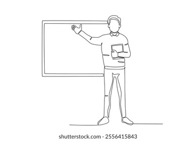 Continuous one line drawing of Male teacher teaching in class holding book, Teacher_s day
