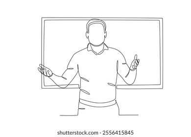 Continuous one line drawing of Male teacher teaching in class, Teacher_s day
