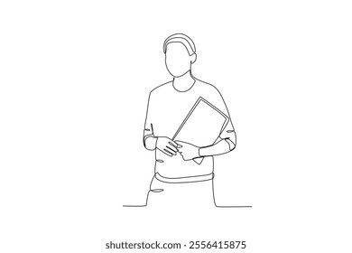 Continuous one line drawing of Male teacher teaching in class holding book, Teacher_s day
