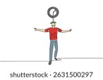 Continuous one line drawing a man puts a unicycle on his head. Have strong neck muscles. Agile. Showing his skills. Playing balance. Ride a Unicycle Day. Single line draw design vector illustration
