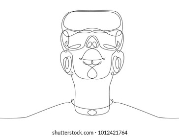 Continuous one line drawing Man in glasses device virtual reality