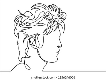 Continuous one line drawing of man portrait. Hairstyle. Fashionable men's style.