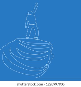 Continuous one line drawing of man on the top of the world vector illustration business concept