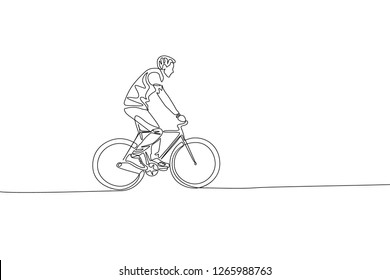 Continuous one line drawing man riding a bicycle