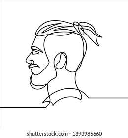 Continuous one line drawing of man portrait. Hairstyle. Fashionable men's style. 