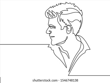 Continuous one line drawing of man portrait. Hairstyle. Fashionable men's style.