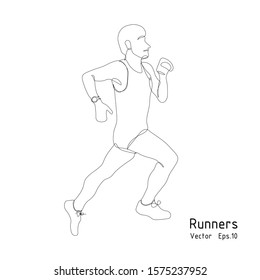 Continuous one line drawing of man running during sport exercise , Isolated on the white background, exercise sport theme, vector illustration.