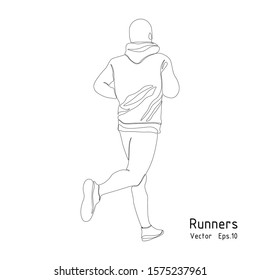 Continuous one line drawing of man running during sport exercise , Isolated on the white background, exercise sport theme, vector illustration.