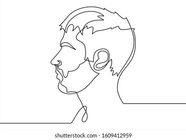 Continuous one line drawing of man portrait. Hairstyle. Fashionable men's style. 