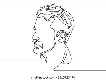 Continuous one line drawing of man portrait. Hairstyle. Fashionable men's style.