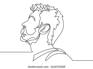 Continuous one line drawing of man portrait. Hairstyle. Fashionable men's style.