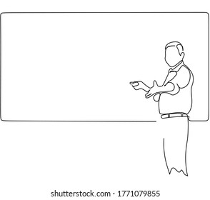 Continuous one line drawing of a man teacher asking the students a question. Vector illustration