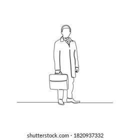 Dibujo continuo de una línea de un hombre con maleta.vector