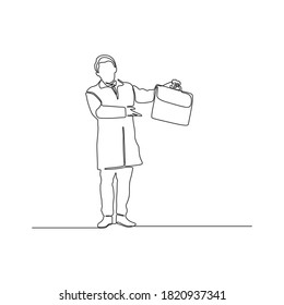 Continuous one line drawing of A man with suitcase.vector
