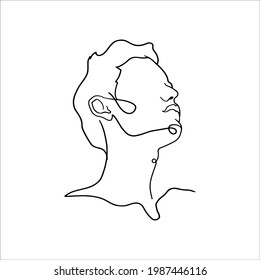 Continuous one line drawing of man portrait. Vector line art