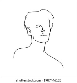 Continuous one line drawing of man portrait. Vector line art