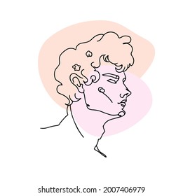 Continuous one line drawing of man portrait with curly hair