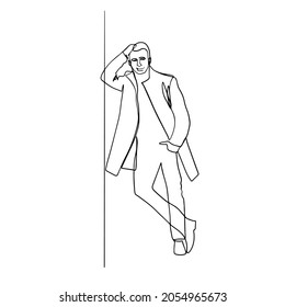 Continuous one line drawing of man hipster portrait. Hairstyle of a beard mustache bangs. Fashionable men's style.