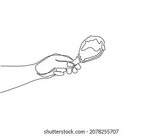 Continuous One Line Drawing Man Hand Holding Fried Chicken Drumstick, Sketch Style. Hand Holding Fried, Grilled, Roasted Chicken Drumstick, Leg. Single Line Draw Design Vector Graphic Illustration