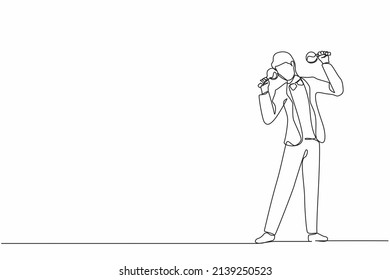 Continuous one line drawing man street band player mariachi plays maracas. Male performer with maracas musical instruments, mariachi player at national festival. Single line draw design vector graphic