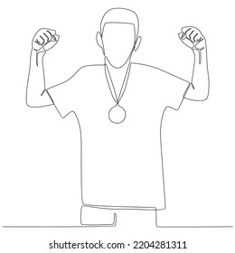 Dibujo continuo de una línea de un hombre con una medalla alrededor de su cuello
