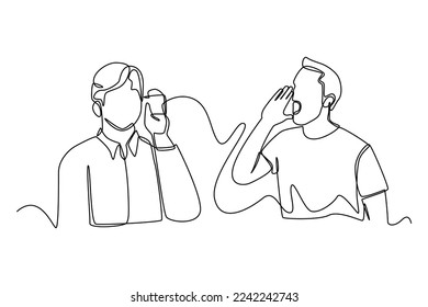 Dibujo continuo de una línea El hombre gritando en lata puede telefonear. Concepto de comunicación. Ilustración gráfica vectorial de diseño de líneas simples.